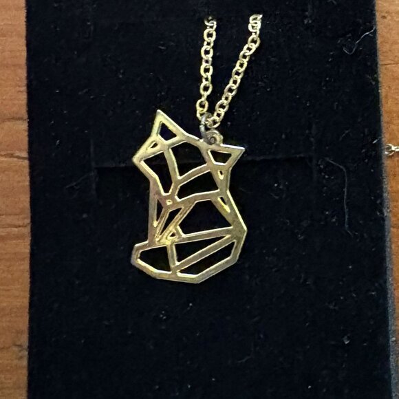 GOLD TONE "ORIGAMI FOX" NECKLACE NIB; NEW, NEVER WORN - Picture 3 of 3